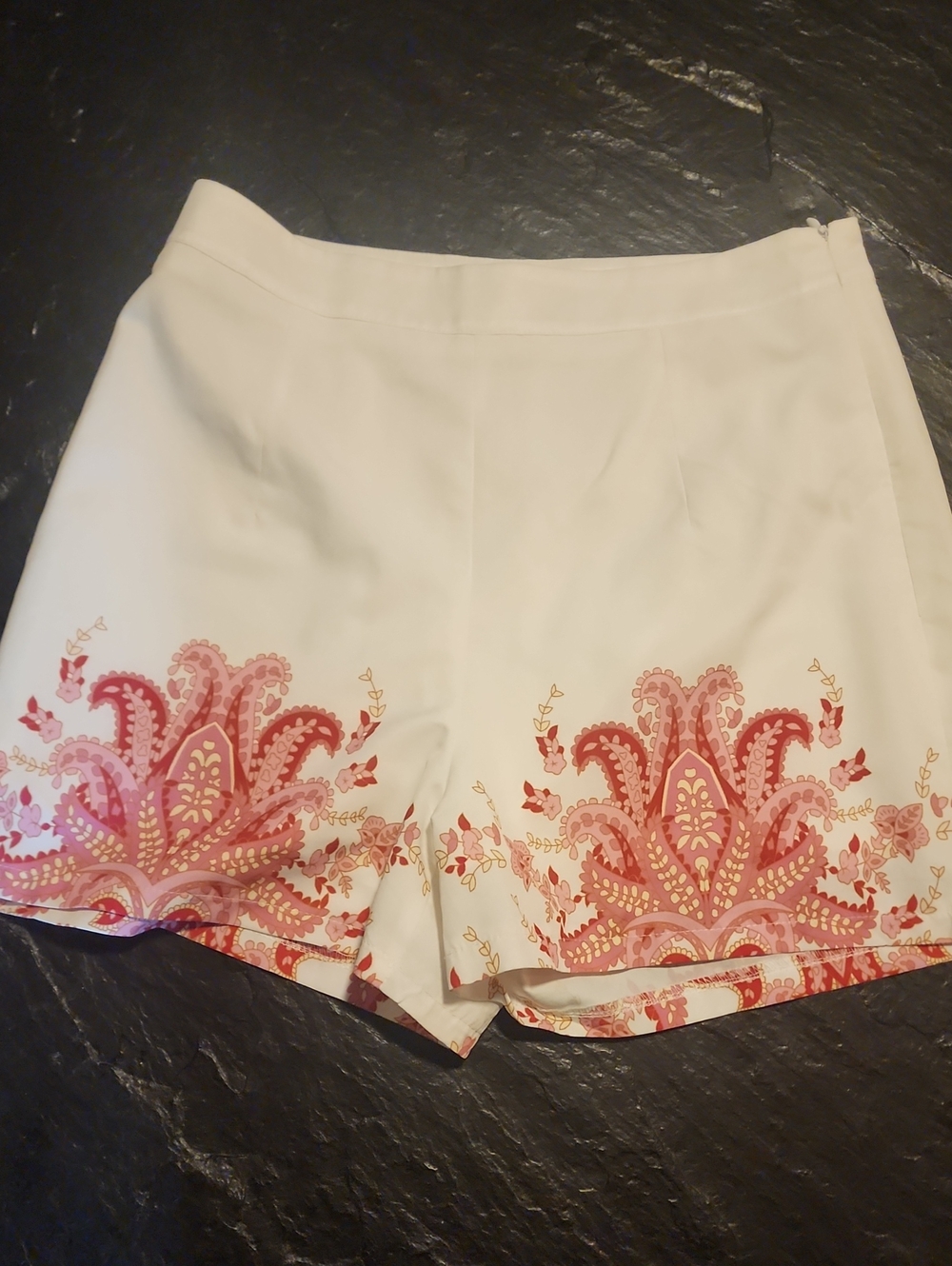 SHEIN White High Waist Shorts with Pink Floral Border